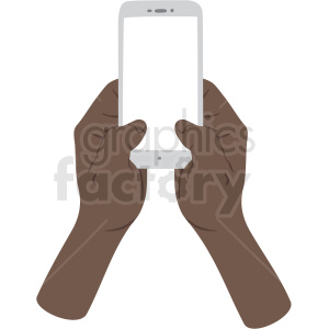 Clipart of hands holding a smartphone, viewed from above with a blank screen.