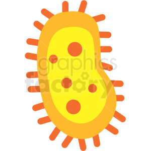 A colorful cartoon illustration of a virus with round shapes and spikes.