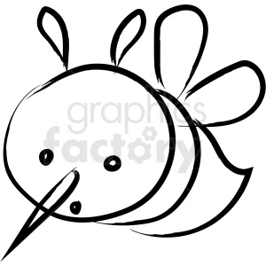 Black and white clipart image of a simplified bee with round body, wings, and antennae.