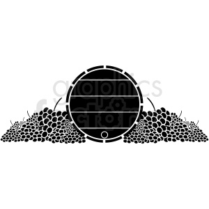 A clipart image of a large wine barrel surrounded by bunches of grapes, symbolizing a winery or wine production.