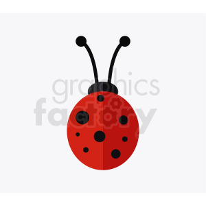 A simple and cute clipart image of a red ladybug with black spots and antennas on a white background.