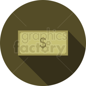 A clipart image of a dollar bill with a dollar sign on it, set against a circular background with a shadow effect.