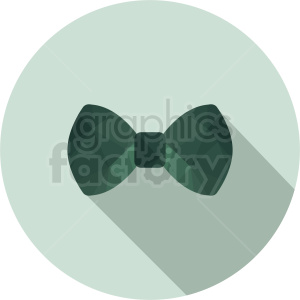 Clipart image of a green bow tie on a light green circular background with a long shadow effect.