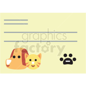 A clipart image featuring a cartoon dog and cat, along with a paw print icon. The background is light yellow with lines, possibly representing text placeholders.