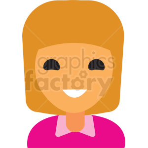 A simple, colorful clipart image of a female avatar with orange hair and a pink shirt.