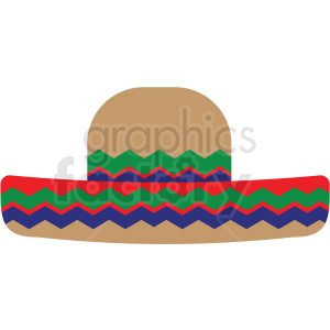 This clipart image features a colorful sombrero hat with decorative patterns in green, red, and blue colors.