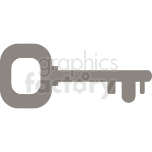 A simple, grey clipart image of an old-fashioned key.