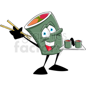   cartoon sushi character serving food 