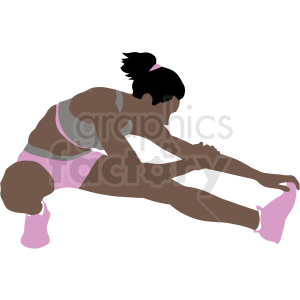 Clipart of a woman stretching, wearing athletic attire, in a seated position holding her foot.