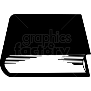 A black and white clipart image of a closed book, viewed from the side.