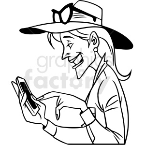 black and white woman laughing at her phone vector clipart