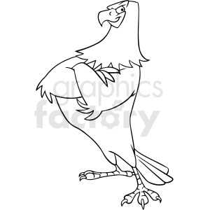 A black and white clipart image of a cartoon eagle standing with its wings crossed, appearing confident and proud.