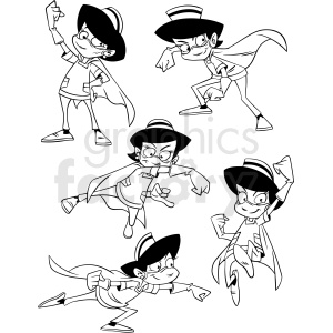 Cartoon nurse character in superhero poses, wearing a cape and medical attire.