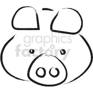The clipart image depicts a simple, stylized representation of a pig's face. The image features the outlines of a pig's distinctive facial features such as large, floppy ears, a pair of expressive eyes, and a snout with two nostrils.