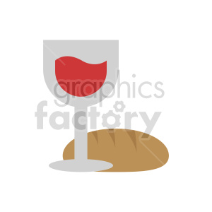 Clipart image of a wine glass and a loaf of bread.