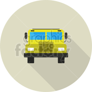 Front view of a yellow school bus in a circular design.