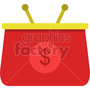 A red coin purse with a yellow clasp, featuring a dollar sign on the front.