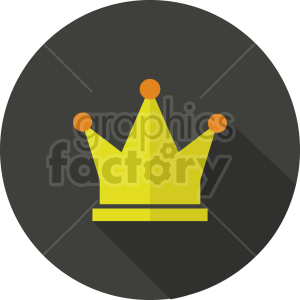 A clipart image of a yellow crown with orange jewels in a circular black background.