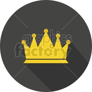 A clipart image of a yellow crown with five spherical points, set against a dark gray circle background.