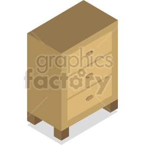 Isometric clipart image of a wooden chest of drawers with three compartments.