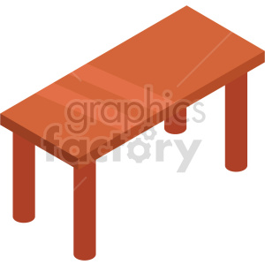 An isometric illustration of a simple brown wooden table with four legs.