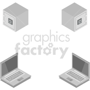 isometric safe and laptop set vector clipart