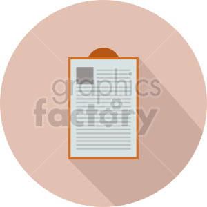 A minimalist clipart image of a clipboard with a document attached, featuring a long shadow and simplistic design.