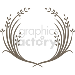 Clipart image of a symmetrical laurel wreath made up of stylized leaves and branches.