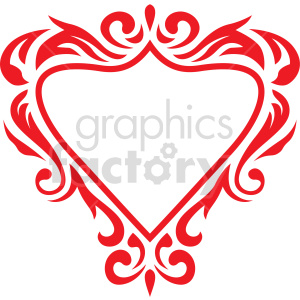 A red ornate heart-shaped frame with intricate decorative patterns, ideal for Valentine's Day, wedding invitations, or romantic themes.