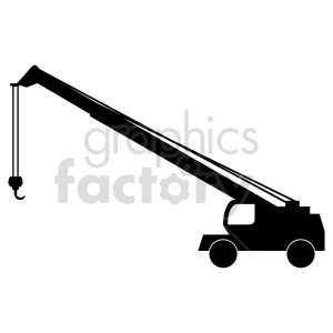 Clipart image of a mobile crane with an extended boom and hook.