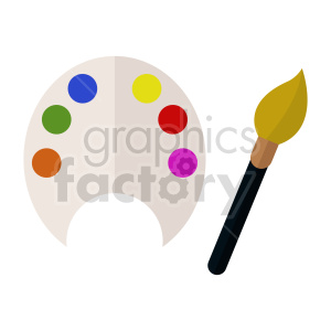 A clipart image of a painter's palette with five colorful paint dabs and a paintbrush.