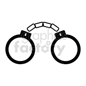 Clipart image of a pair of handcuffs, depicted in a simple black and white style.