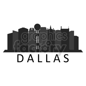 A silhouette of the Dallas skyline featuring various skyscrapers and buildings.