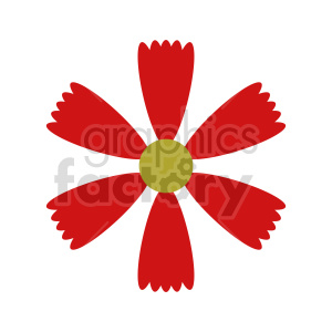 Clipart image of a stylized red flower with a green center.