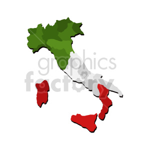 Clipart image of Italy depicted with the national colors, green, white, and red.