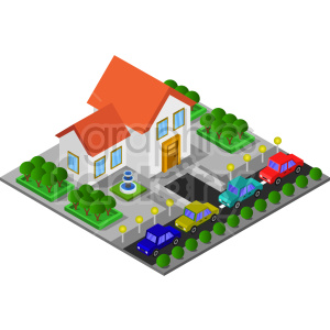 house on street isometric vector graphic