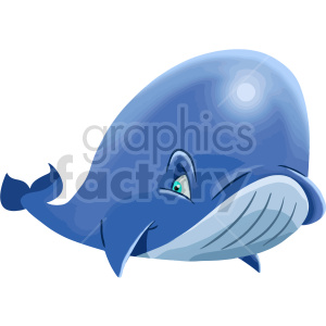 The image is a colorful clipart of a blue whale. It features a stylized illustration of a large whale with a visible eye, mouth, and fins.