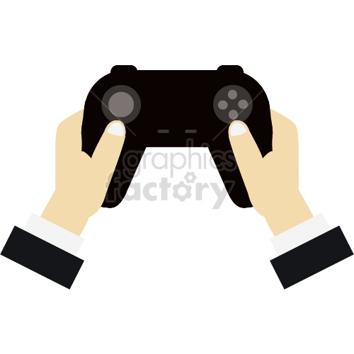 Clipart image of hands holding a dark-colored video game controller.