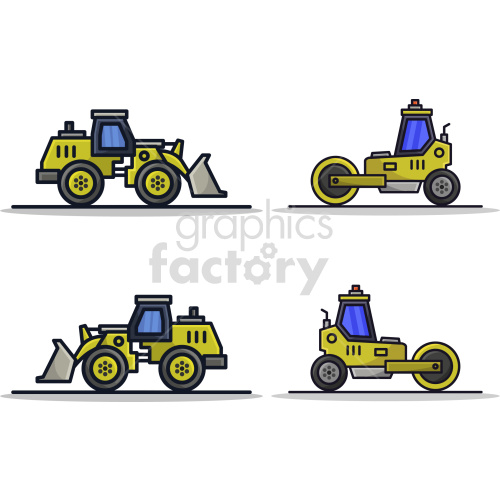 Cartoon Construction Vehicles - Bulldozers and Road Rollers