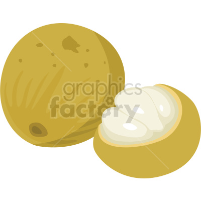 Clipart image of a whole and a half peeled santol fruit.