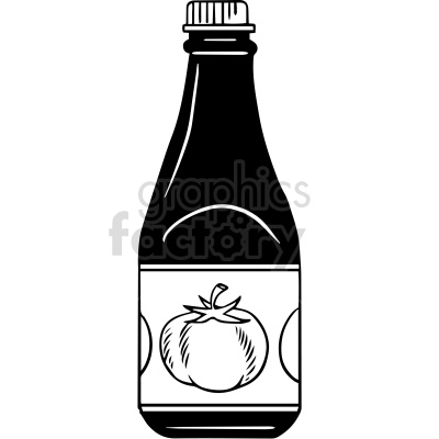 Clipart image of a bottle of ketchup with a label featuring a tomato.