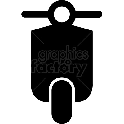   The clipart image shows a simplified, black and white silhouette of a scooter viewed from the front. The scooter has handlebars, a flat platform for the rider