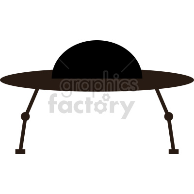 Clipart image of a simple, black silhouette UFO with a dome top and landing legs.
