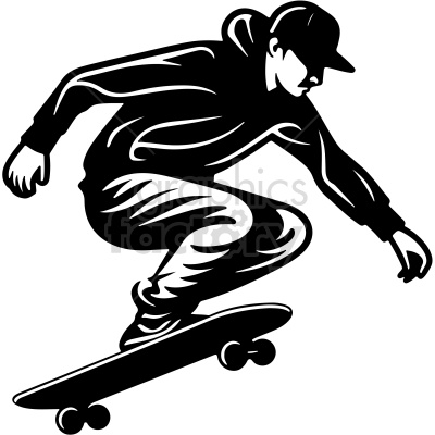 black and white guy jumping on skateboard vector clip art