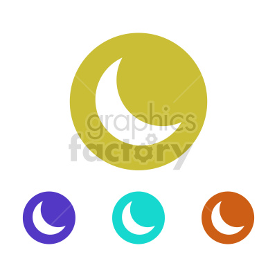 A clipart image featuring four circular icons with crescent moons inside. The colors of the circles are yellow, purple, teal, and orange.