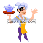 Male chef holding pot on tray