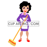 animated woman sweeping the floor