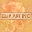 A clipart image of a soft, pastel-colored flower with leaves on a muted orange background.