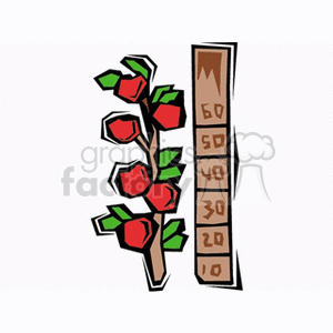 The clipart image shows a stylized representation of a plant with red fruits or flowers and green leaves, accompanied by a growth chart or ruler indicating the measurement of height next to it.