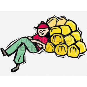 Farmer resting on pumpkins